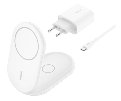 Ładowarka i akumulator BELKIN Magnetyczna podstawka ładująca BOOSTCHARGE 2w1 Qi2 15W biała składana WIZ028vfWH